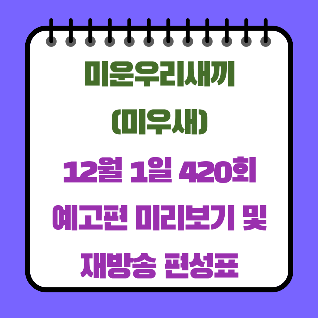 미운우리새끼(미우새) 12월 1일 420회 예고편 미리보기 및 재방송 편성표