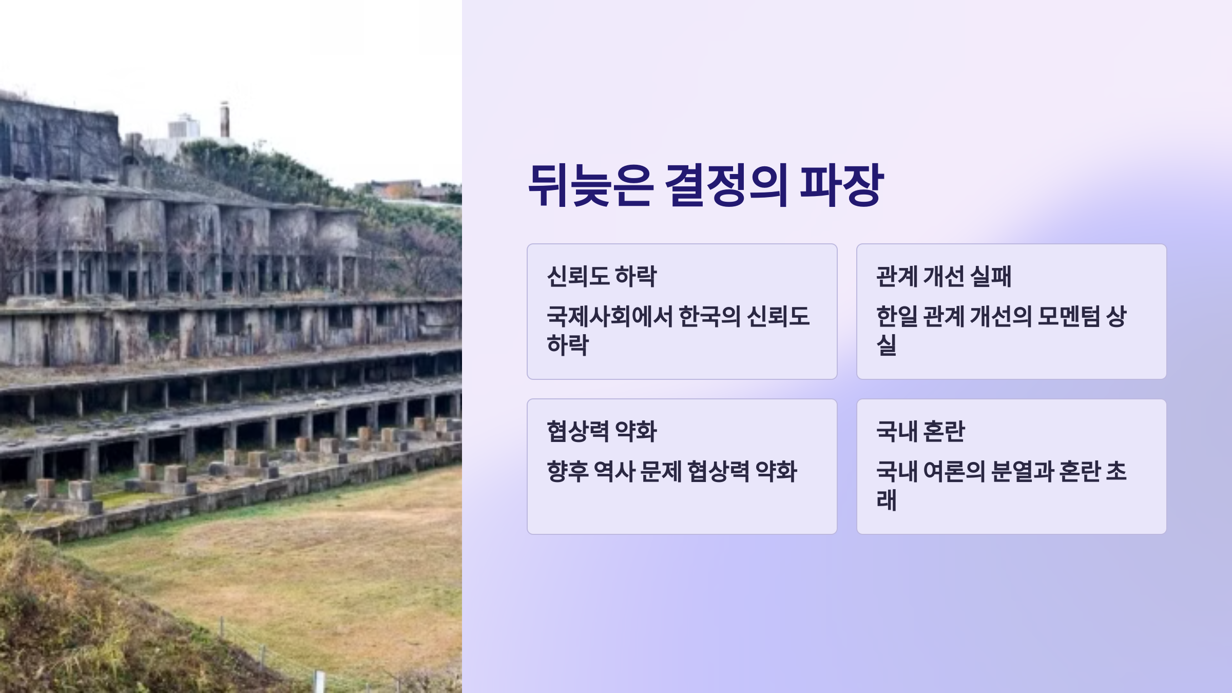 뒤늦은 결정의 파장을 소개한 PPT 이미지