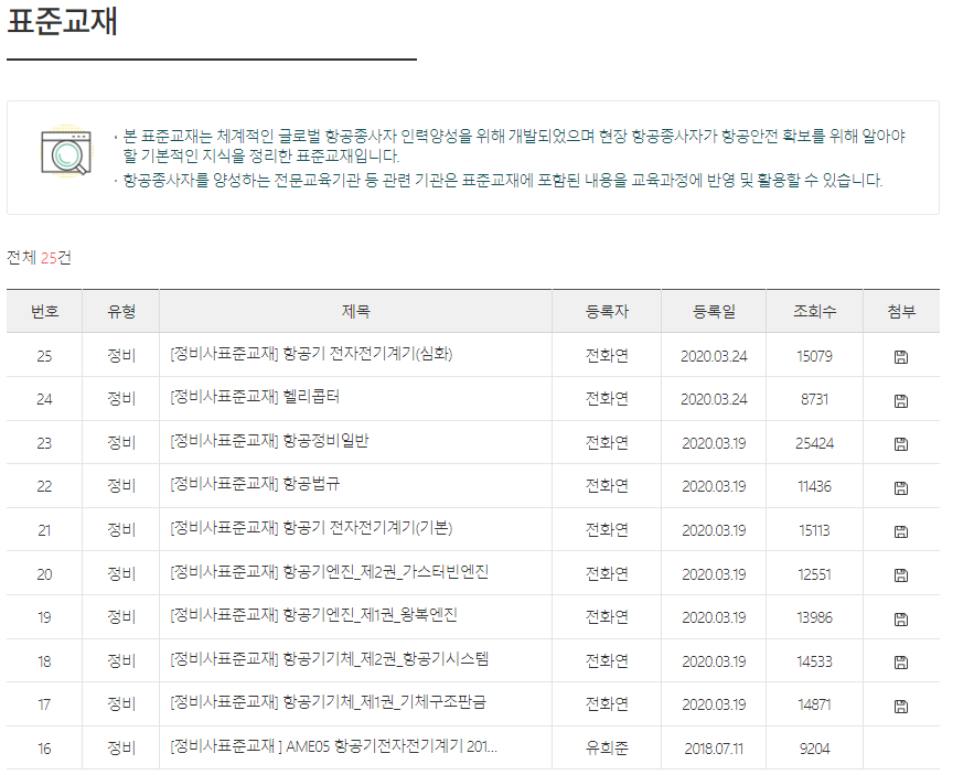 항공정비사 면장 표준교재