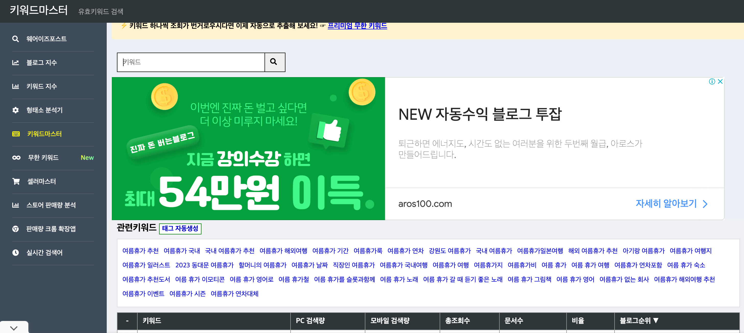 키워드 검색량 조회 키워드 마스터