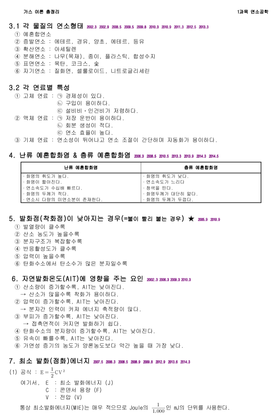 가스기사 필기 요점정리 연료별 특성