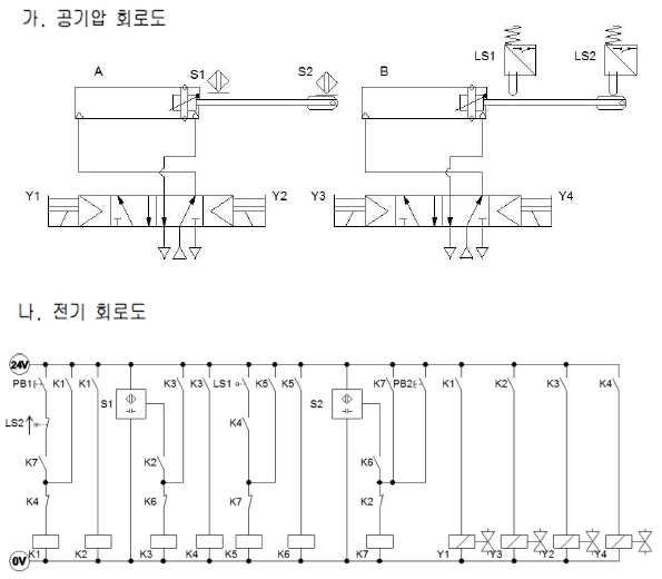  전기 공기압 회로 설계 및 구성 작업 문제 12 - 설비 보전 기사