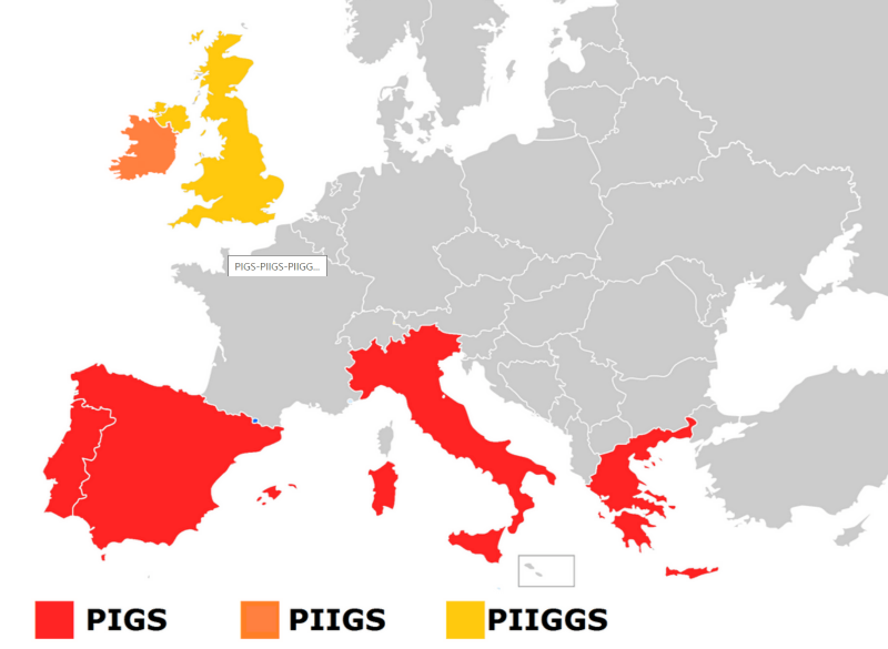PIGS 국가를 나타내는 지도