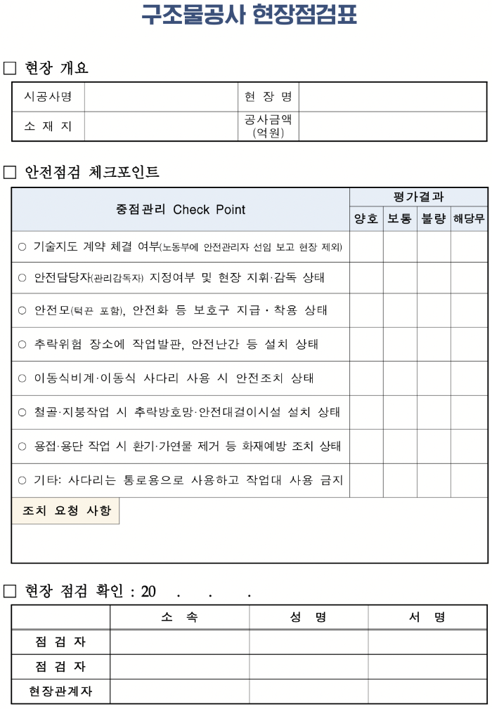 건설공사 현장점검표