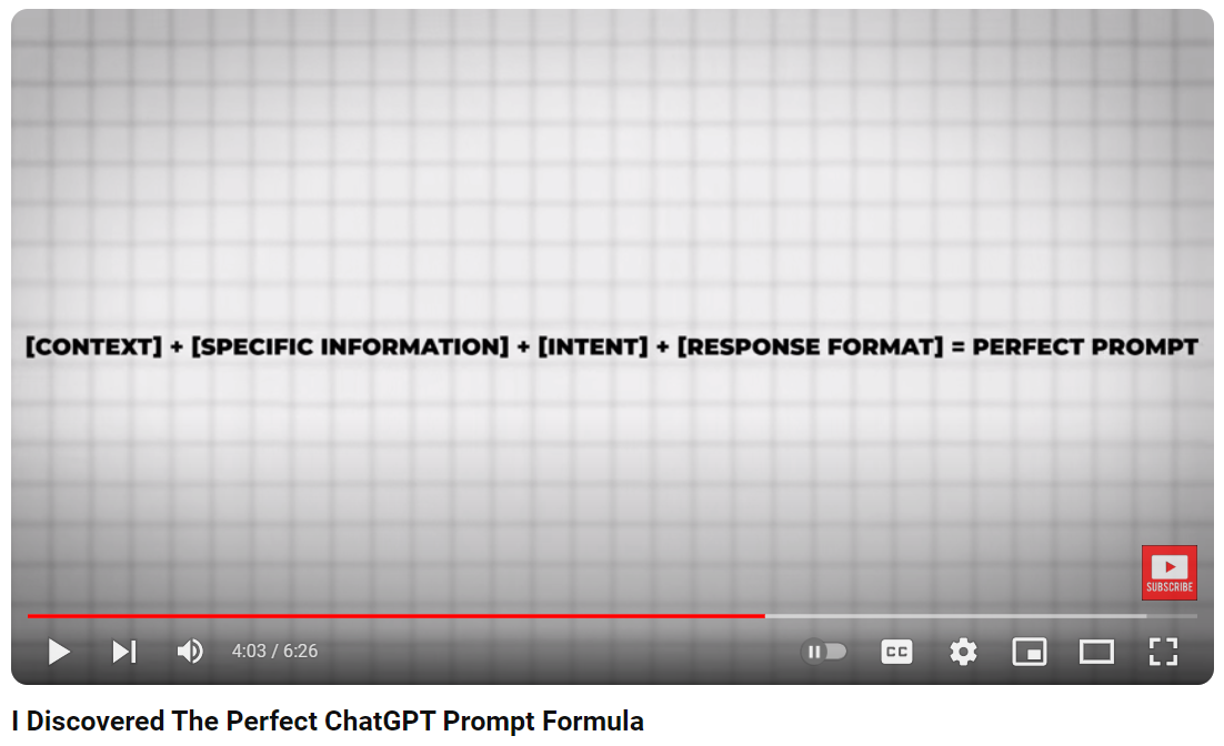 YouTube > 인공지능 프롬프트 AI Prompt > The Perfect ChatGPT Prompt Formula ...