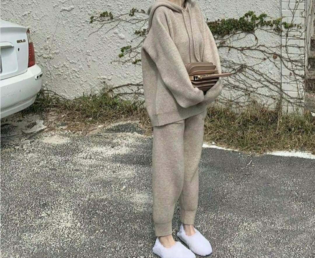 여성 루즈핏 니트후드세트 니트셋업