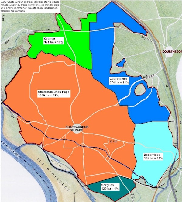 샤토네프 뒤 빠프 AOC와 각 생산지의 재배 면적