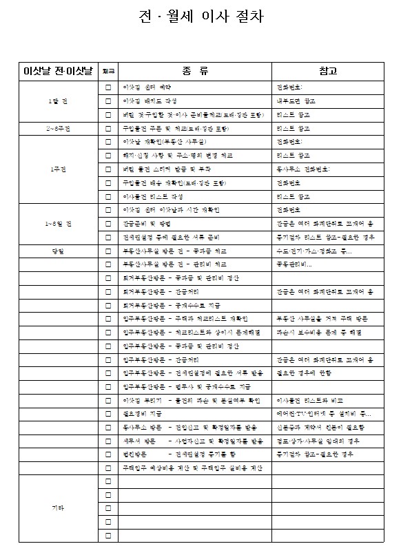 전월세 이사 절차 체크리스트 양식