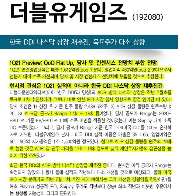  더블유게임즈의 투자 포인트는 DDI 나스닥 상장 가치