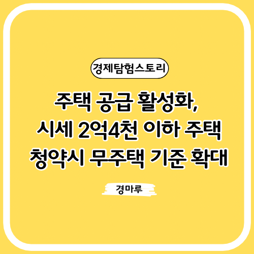  주택 공급 활성화, 시세 2억4천 이하 주택 청약시 무주택 기준 확대