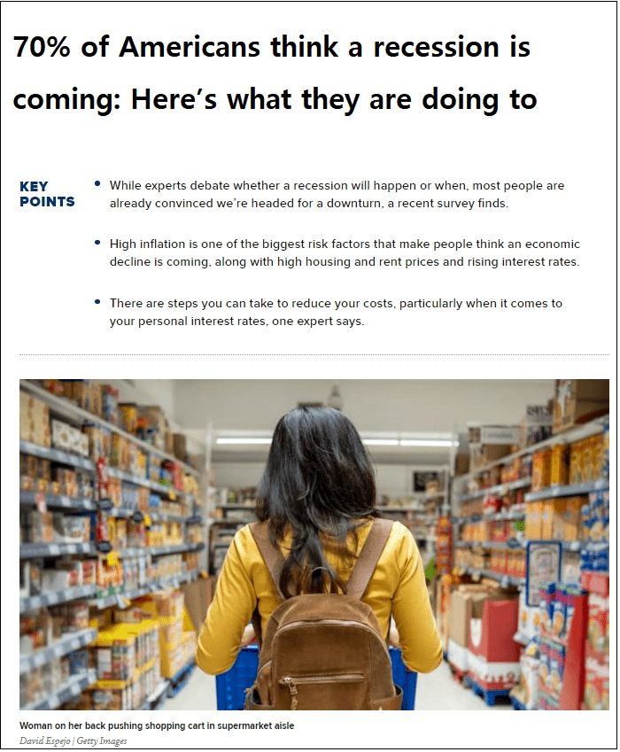  미국, '경기 침체' 판단 아직 이른가? 70% of Americans think a recession is coming: Here’s what they are doing to prepare