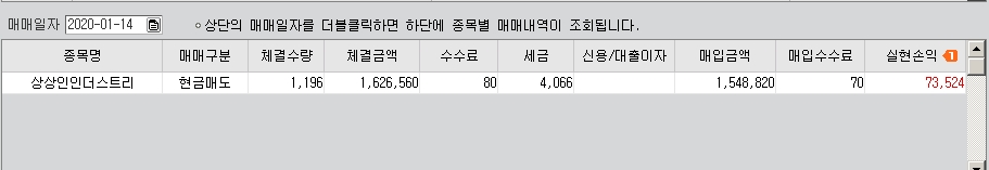  주식   단타   1월    14일  수익