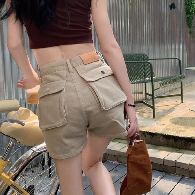 3부 베이지 블랙 면반바지 여성 카고 반바지