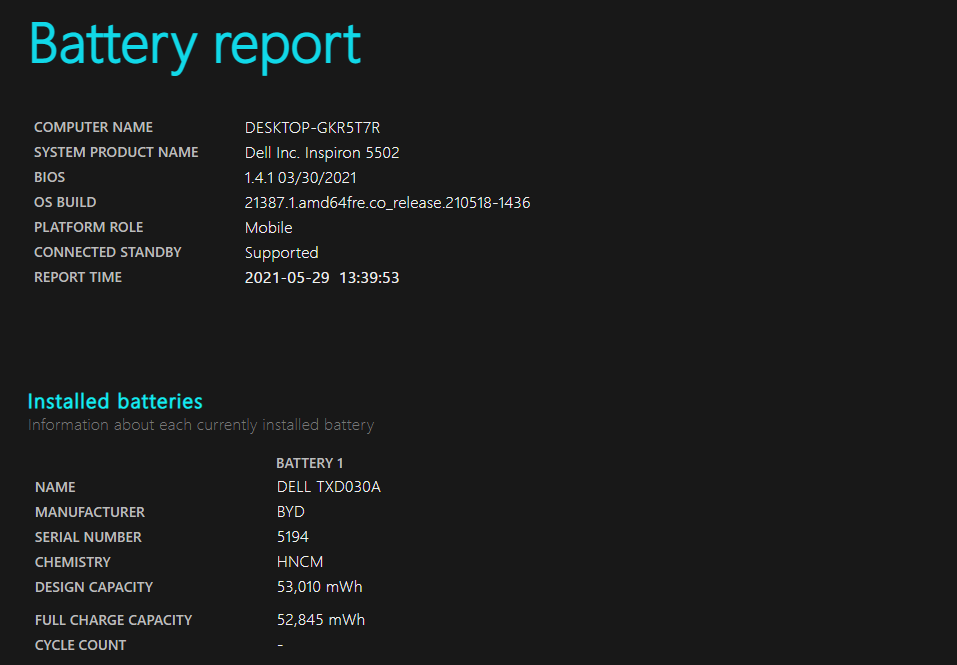 윈도우10 네트워크, 배터리, 하드웨어 정보 HTML 만들기 캡처 3