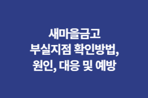 새마을금고 부실지점 확인방법, 원인, 대응 및 예방