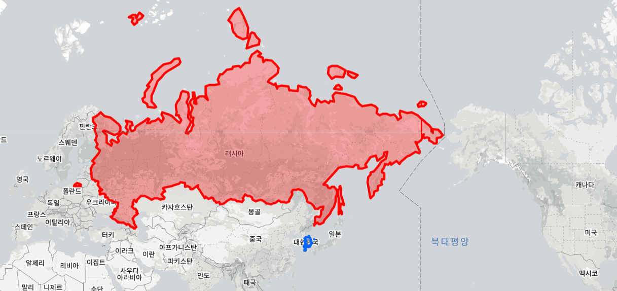 러시아 Vs 한국 비교(땅 면적, 지도 비교, 인구수)