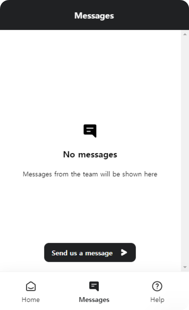 대화창 하단의 검정색 &#39;Send us a message&#39; 버튼을 클릭합니다.