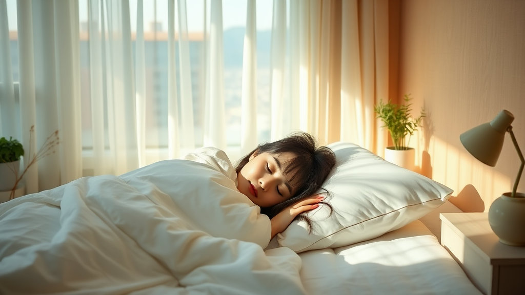 아늑한 침실에서 편안하게 수면하는 여성