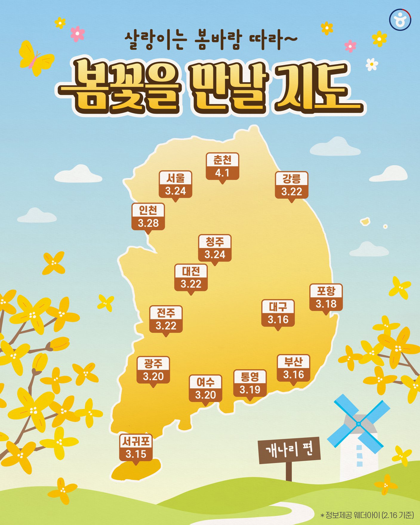  봄꽃 개화시기,'개나리-진달래 개화시기"