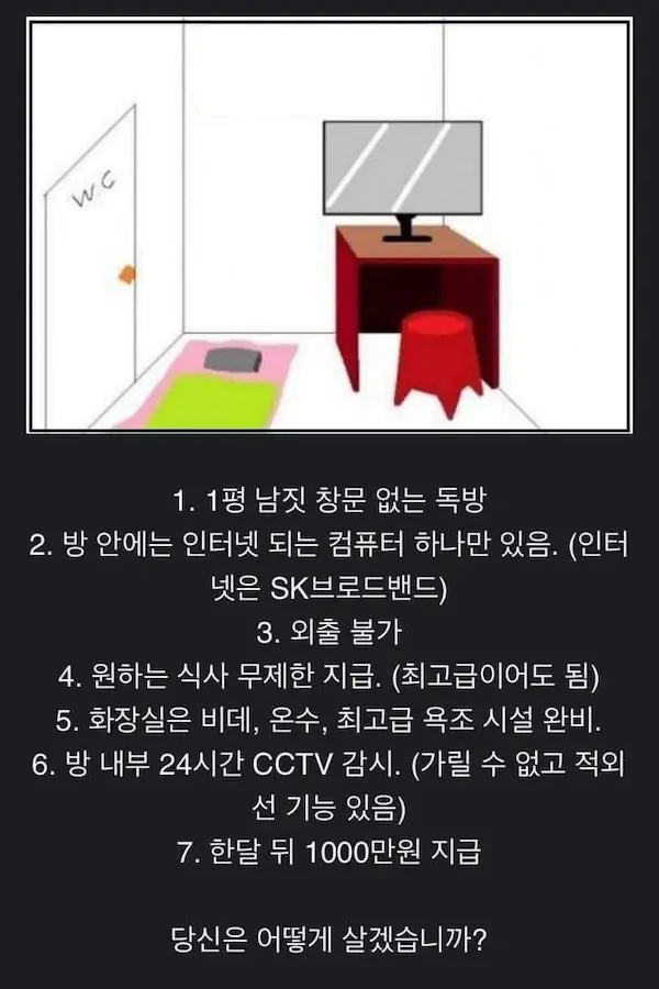 한달 버티면 1000만원 주는 실험