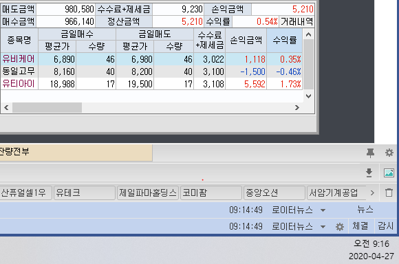  2020-04-27 주식 자동 매매 프로그램 거래 내역