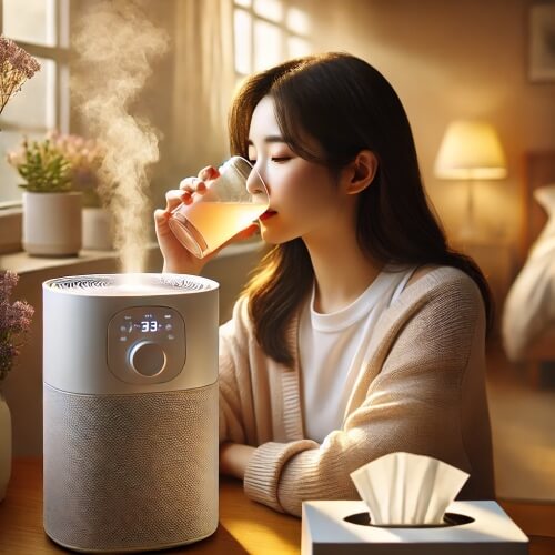 따뜻한 차를 마시고 았는 이미지