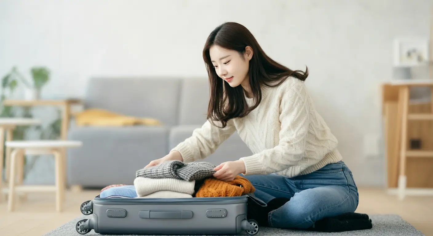 겨울 여행 준비를 하는 여성