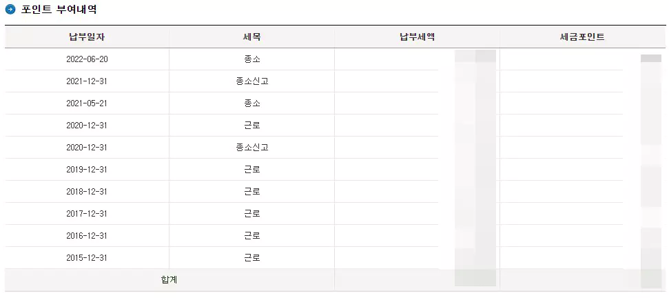 국세청 세금포인트 부여내역