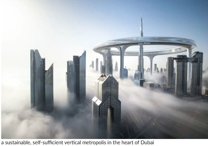 두바이를 둘러싼 ZNERA Space의 미래형 대도시 VIDEO: Ring around Burj Khalifa is Dubai Downtown Circle