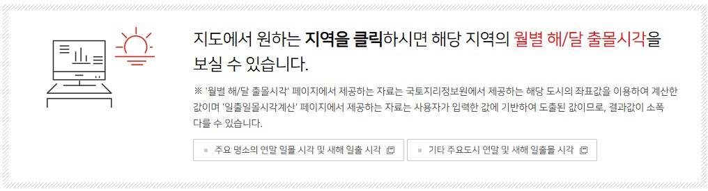 월별 해·달 출몰시각 안내