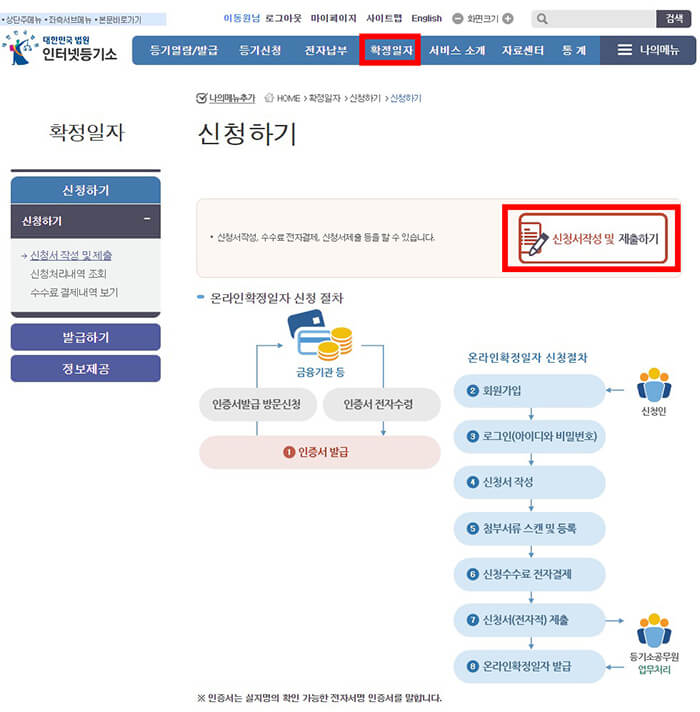 인터넷등기소-홈페이지-확정일자-신청하기