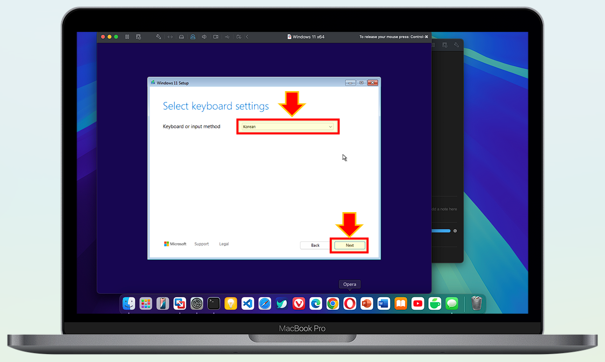 키보드 언어를 선택하는 항목으로 한국어를 선택하세요.