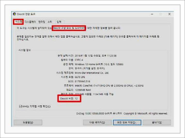 directx 버전확인