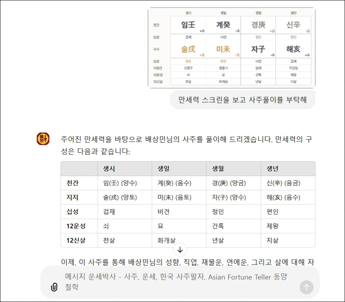 챗지피티-만세력캡처이미지-사주풀이방법