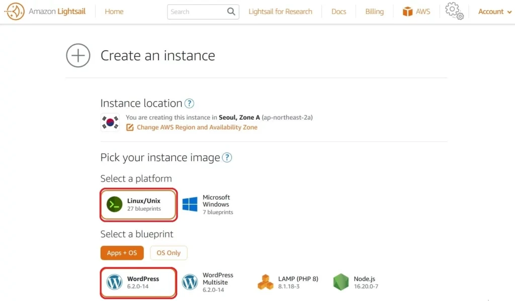 AWS 에서 lightsail instance 만들기 2