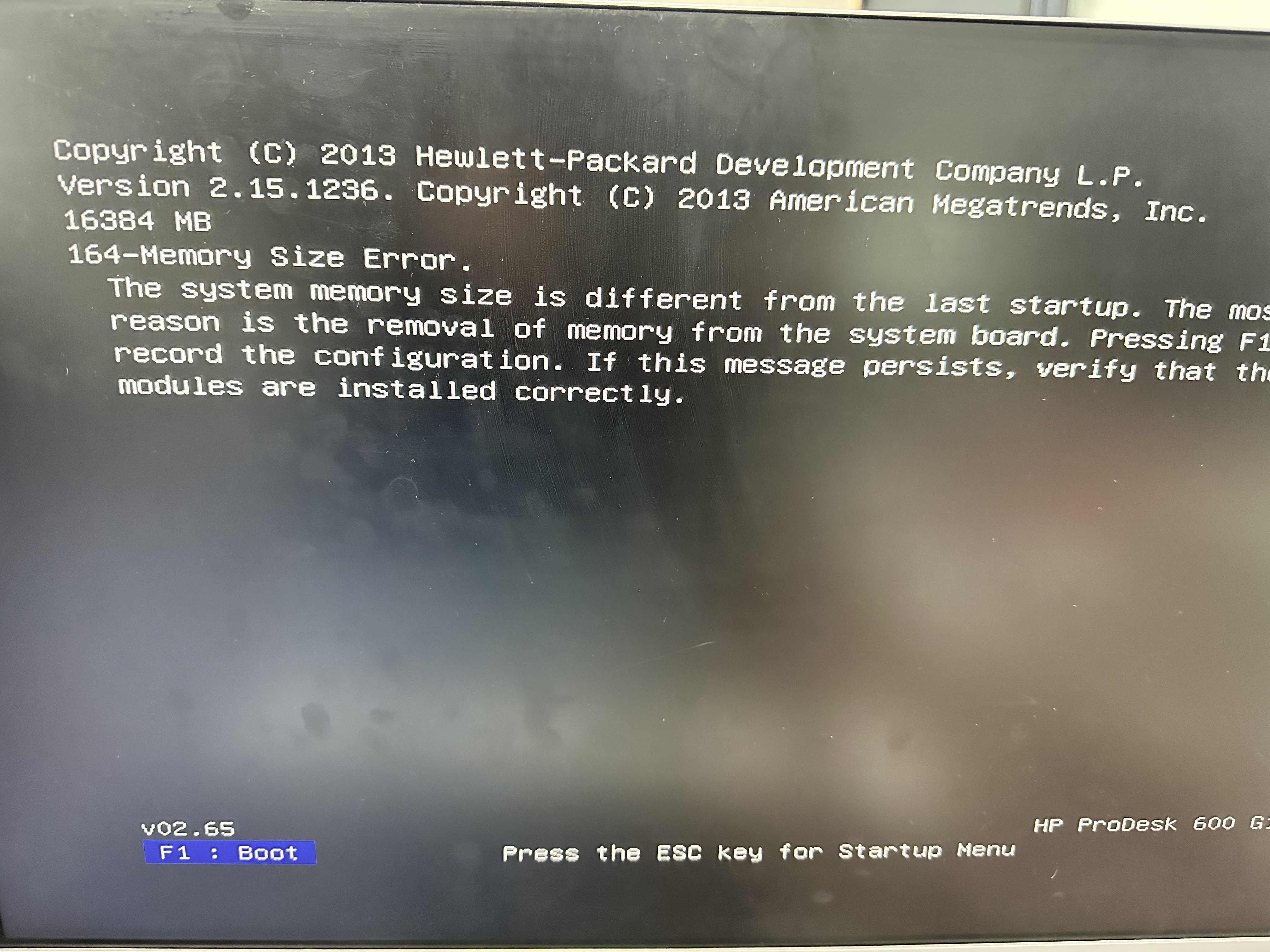 HP 데스크탑 Memory Size Error