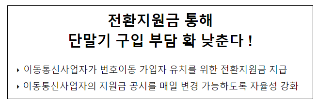  전환지원금 통해 단말기 구입 부담 확 낮춘다 !