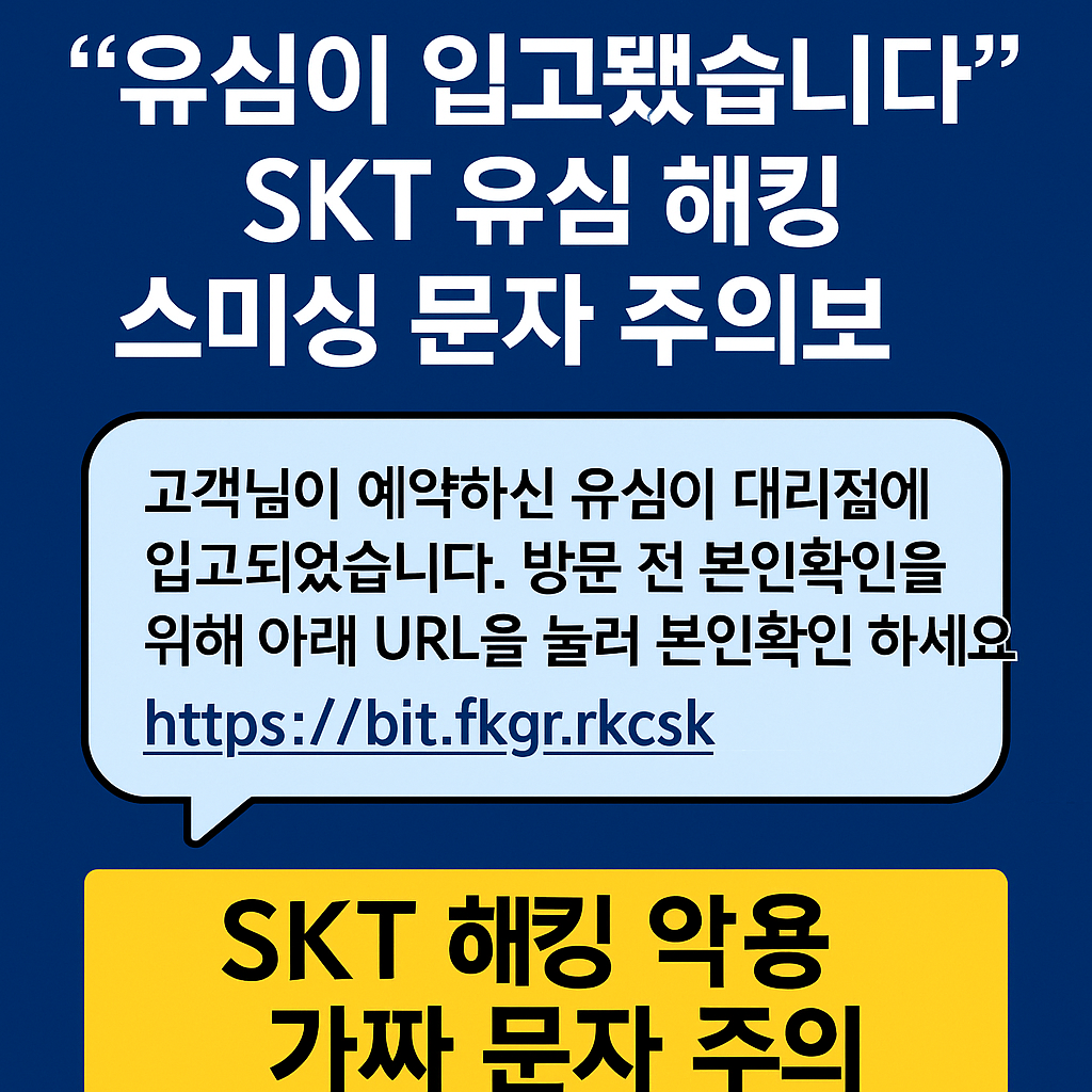 SKT 유심 스미싱 문자 주의 안내 이미지