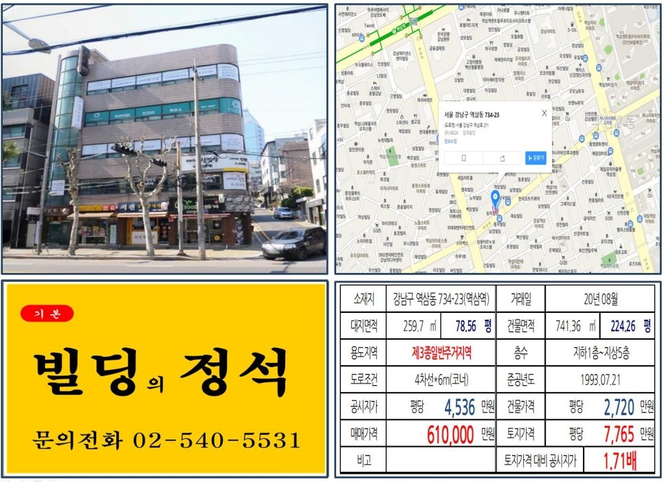  [강남구 역삼로 60억 꼬마빌딩 실거래가 조회] 역삼동 734-23 (역삼역) 61억 , 평당 7,765만 원 매매되었습니다. 스타트업 인큐베이팅, 마루180, 아산재단, 팁스