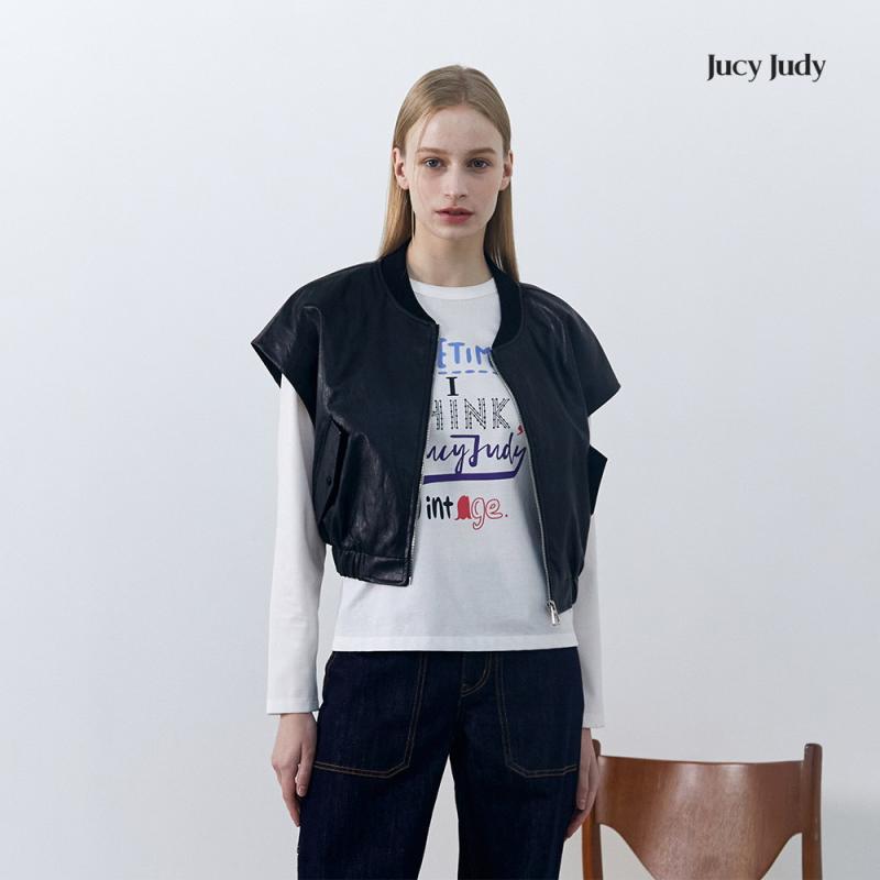쥬시쥬디 J밑단밴딩크롭집업레더베스트 JXVT621A