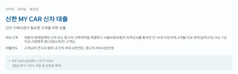 신한 마이카 대출 설명문구들