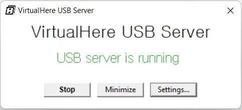 VirtualHere USB Server 실행화면