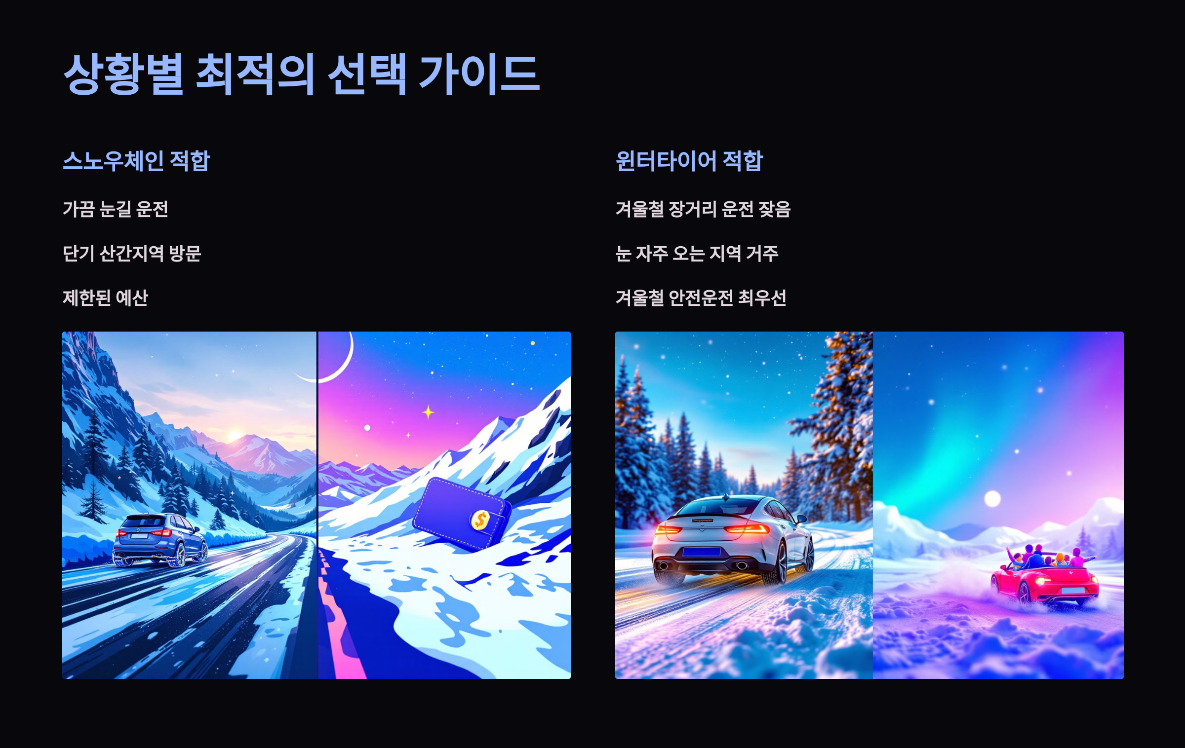상황별 최적의 선택 가이드를 소개한 PPT 이미지