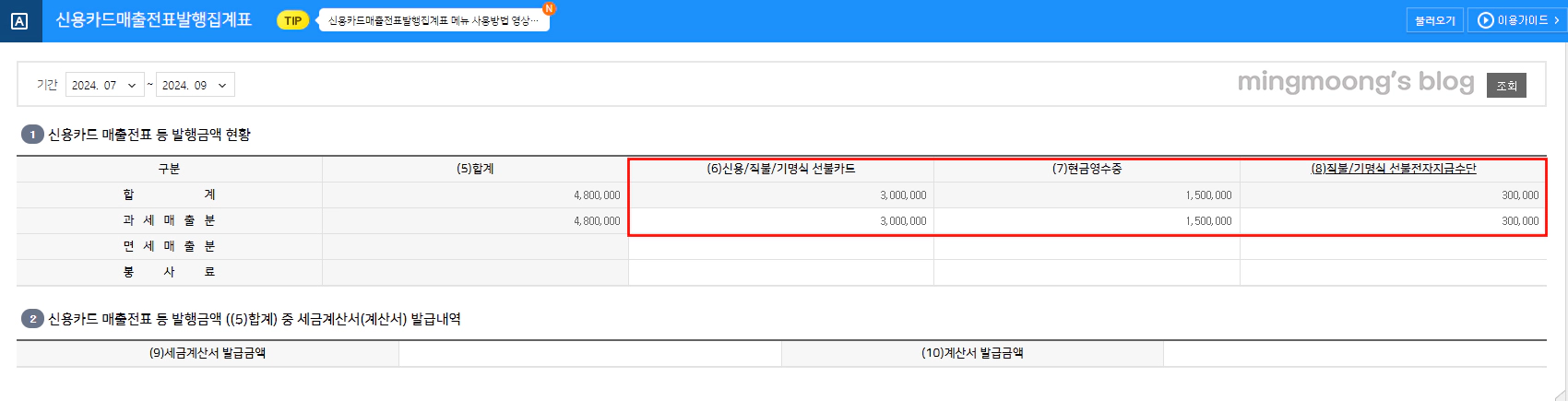 부가세 신용카드매출전표발행집계표