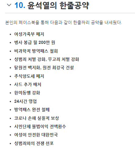  윤석열 대통령 당선인의 한줄공약