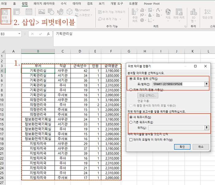피벗테이블 생성하기