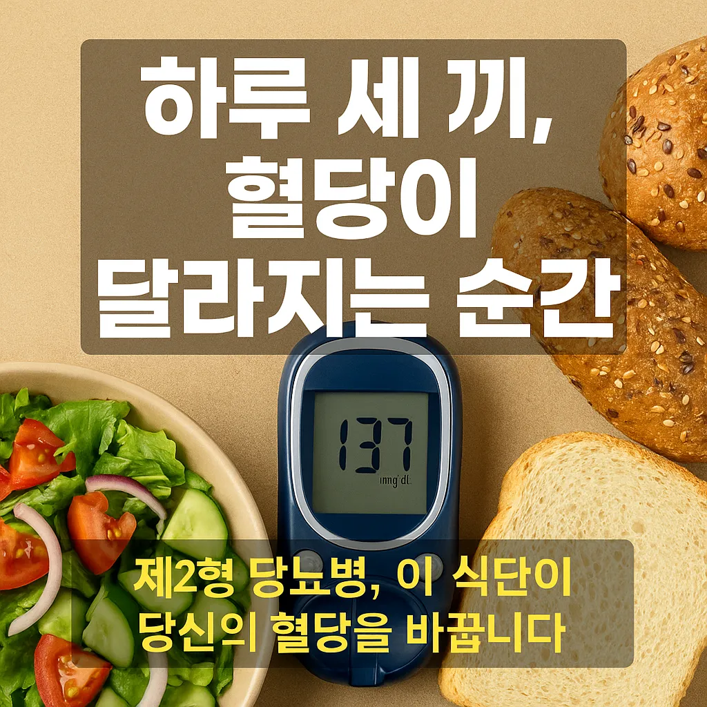 혈당이 달라지는 하루 세 끼, 제2형 당뇨병 식단을 시각적으로 보여주는 그래픽 이미지