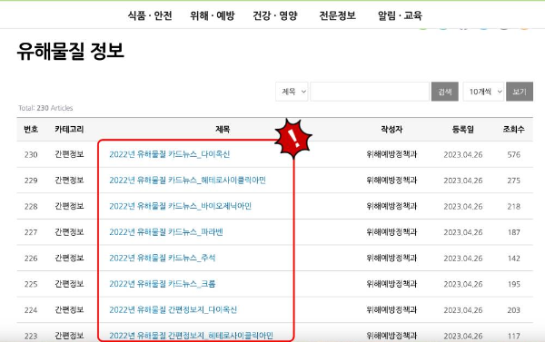유해물질 종류 목록