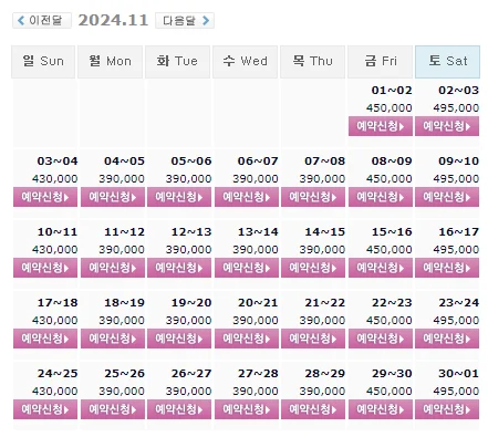 오션비치cc 1박 2일 골프 패키지 가격 및 날씨 (11월 1일)