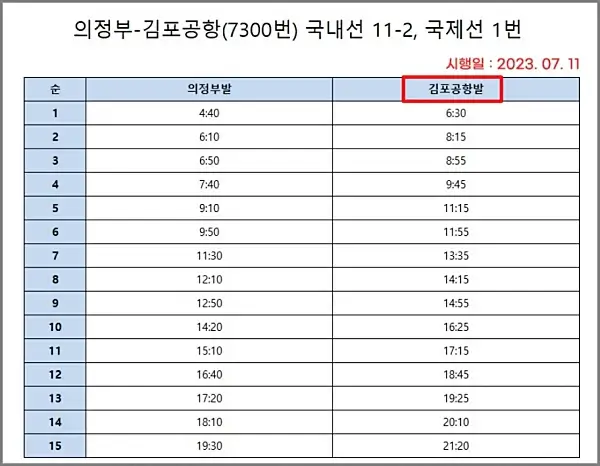 김포공항-의정부-리무진-버스-시간표